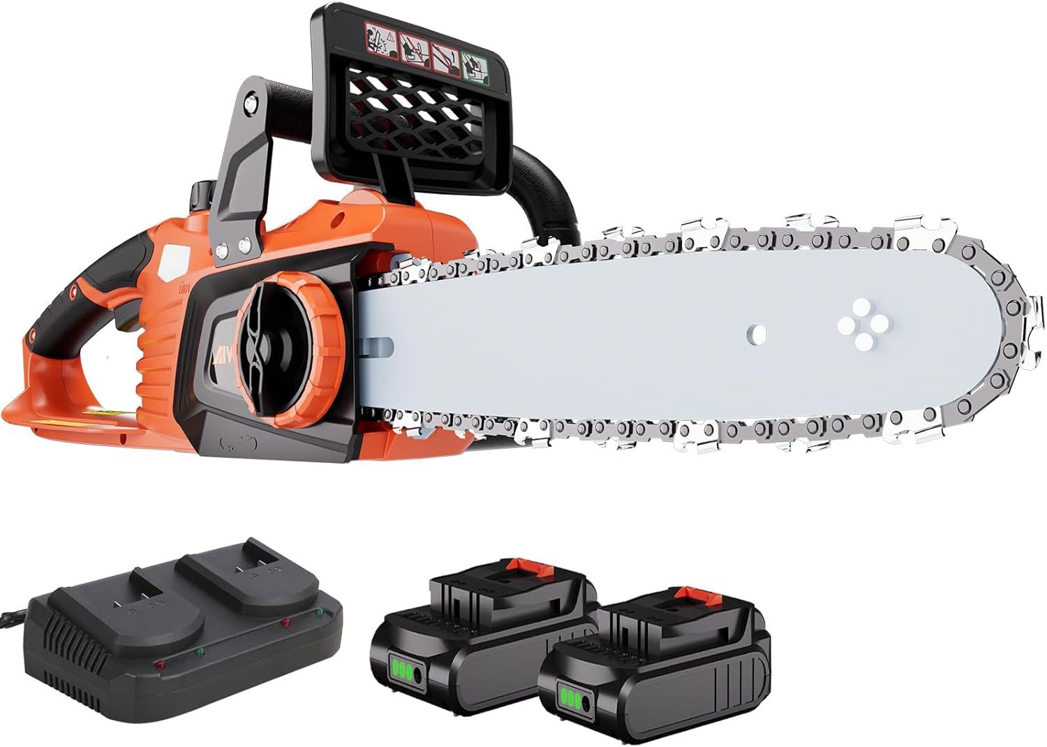 AIVOLT 40 V 12" Cordless Chainsaw Battery Powered Brushless Chain Saw with Tool-Free Chain Tensioning for Tree Felling, Pruning and Firewood, Battery and Charger Included