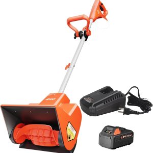 Cordless Snow Shovel, 24V | 13-Inch | 4-Ah Battery Powered Snow Blower, 400W Motor, Battery & Fast Charger Included, Electric Snow Removal for Driveways, Steps and Walkways