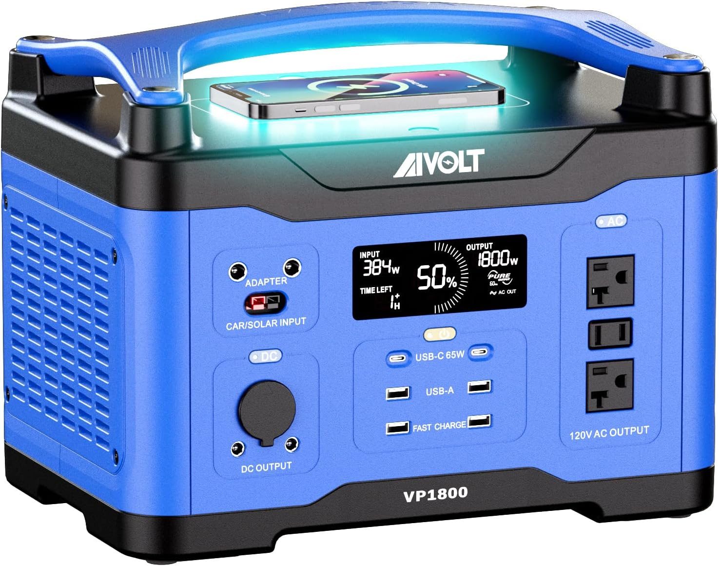 AIVOLT Portable Power Station 1800W/1602Wh Hurricane Supplies Solar Generator with Lights, 3 AC Outlets (Surge 3600W), USB-C Ports, Fast Charge, Wireless Charging, for Home Backup & Outdoor Activities