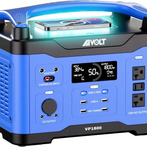 AIVOLT Portable Power Station 1800W/1602Wh Hurricane Supplies Solar Generator with Lights, 3 AC Outlets (Surge 3600W), USB-C Ports, Fast Charge, Wireless Charging, for Home Backup & Outdoor Activities